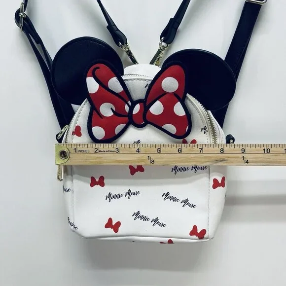 Loungefly Disney Mini Purse/Bag Pack Minnie Mouse Signature Ears White Stripped - Picture 3 of 12